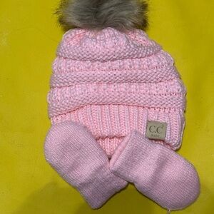 CC Boutique Pink Knit Hat and Mittens Set